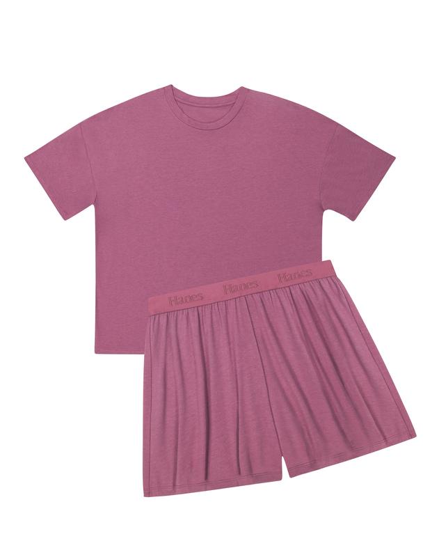 Women’s Bamboo-Blend Boxy Tee & High-Rise Shorts Pajama Set