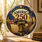 Décoration suspendue patriotique America 250 en acrylique – 1776-2026, avec aigle, Liberty Bell et motif floral de l'Indépendance
