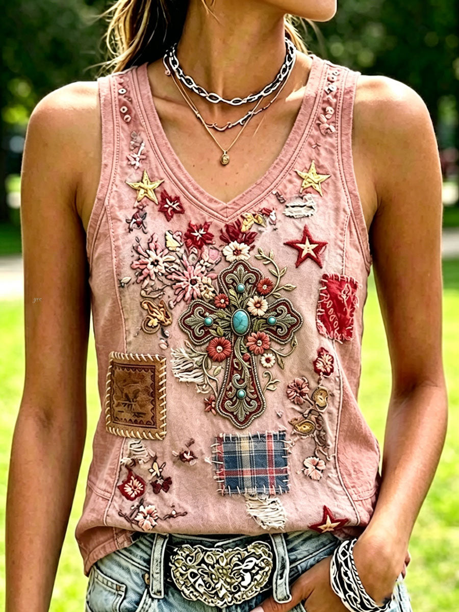 T-shirt sans manches Femme "Faith" style Western