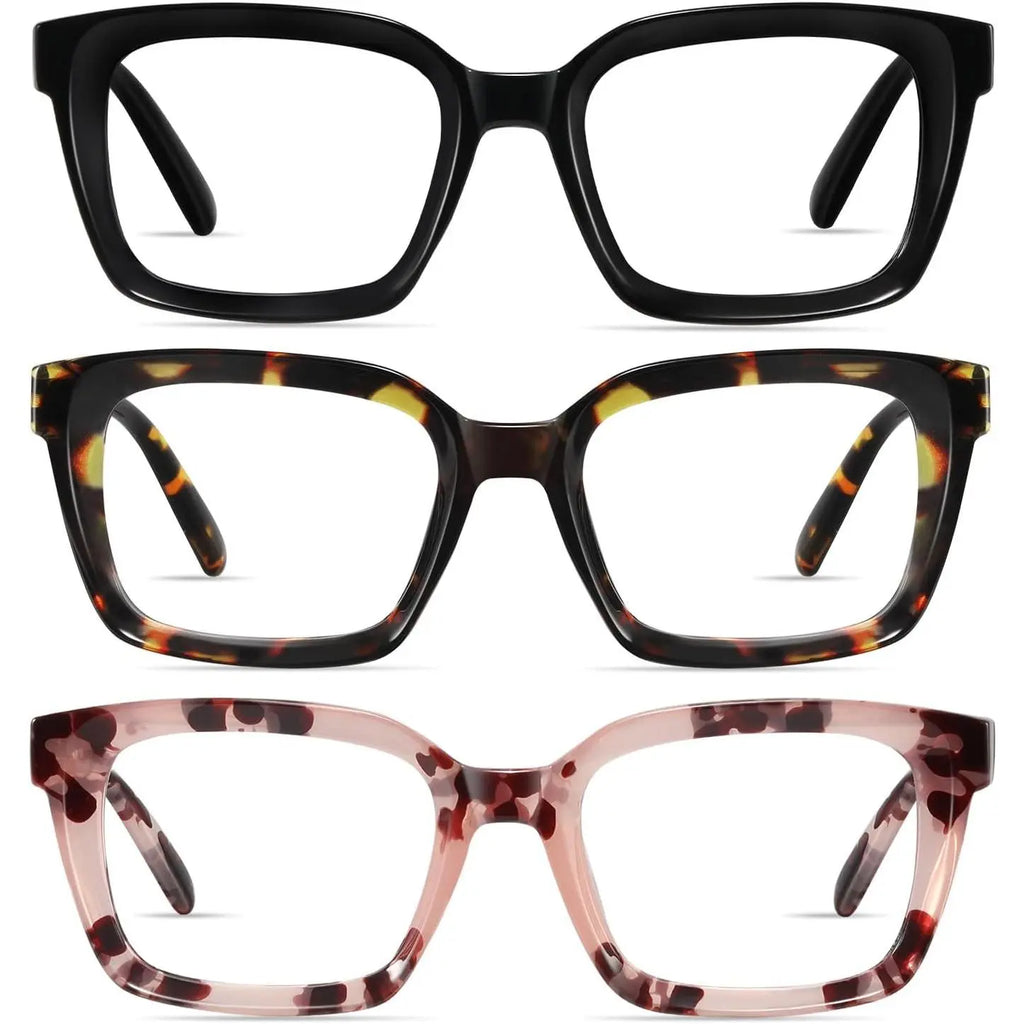 3 Pack Blue Light Blocking Reading Glasses for Women & Men | Oversized Square Readers with HD Anti-Glare Lenses
