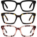 3 Pack Blue Light Blocking Reading Glasses for Women & Men | Oversized Square Readers with HD Anti-Glare Lenses