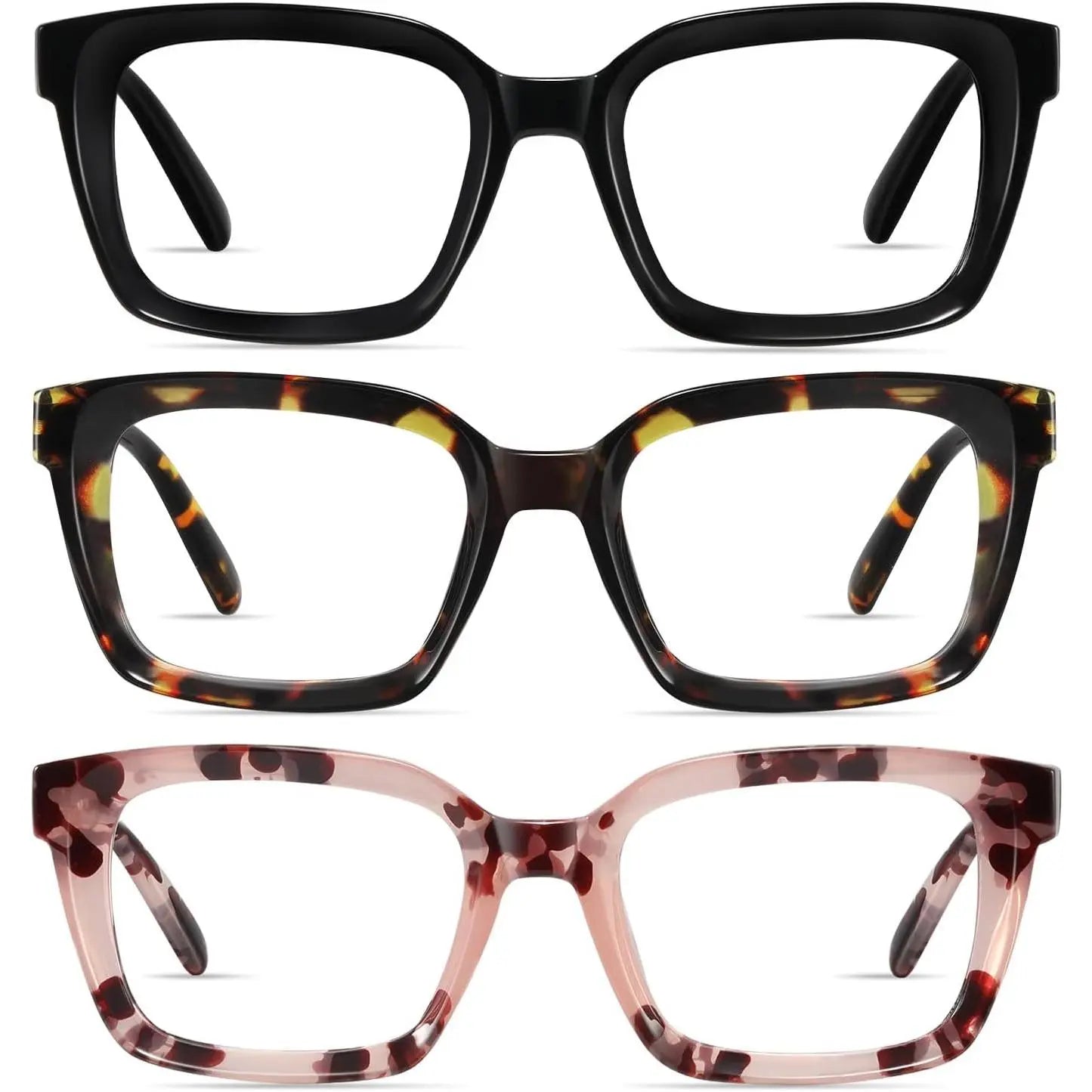 3 Pack Blue Light Blocking Reading Glasses for Women & Men | Oversized Square Readers with HD Anti-Glare Lenses
