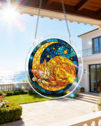 Attrape-soleil en acrylique - Chat lunaire étoilé