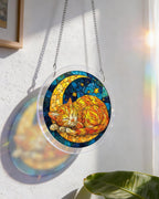 Attrape-soleil en acrylique - Chat lunaire étoilé