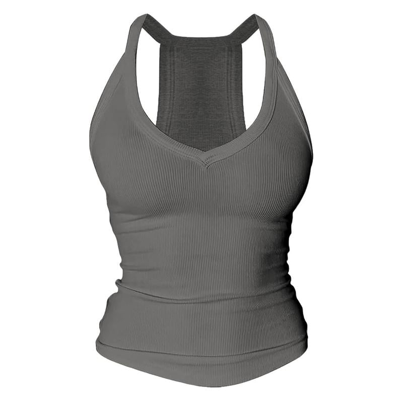 V-Neck Shelf Bra Racerback Tank Top