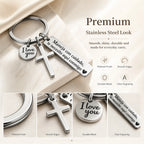 Porte-clés Maneja Con Cuidado Drive Safe avec croix et breloque I Love You