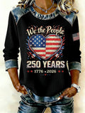 Ladies' Leisure 250Th Anniversary Celebration Splicing Color Contrasting Long Sleeve T-Shirt