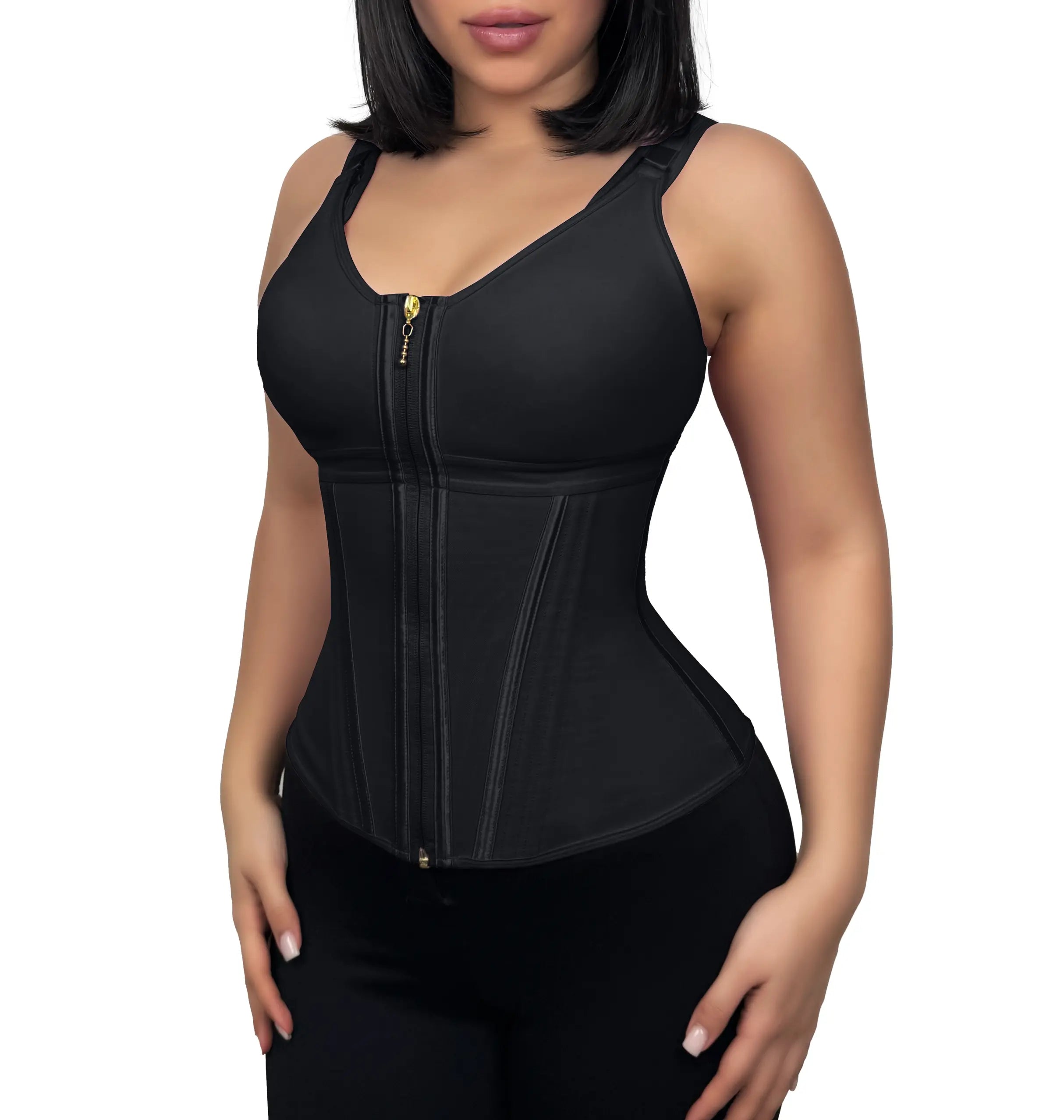 Zip Front Waist Trainer Corset with Built-in Bra