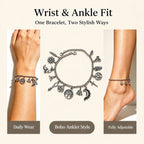 Bracelet de cheville 2-en-1 vintage en forme de lune et d'arbre de vie pour femme