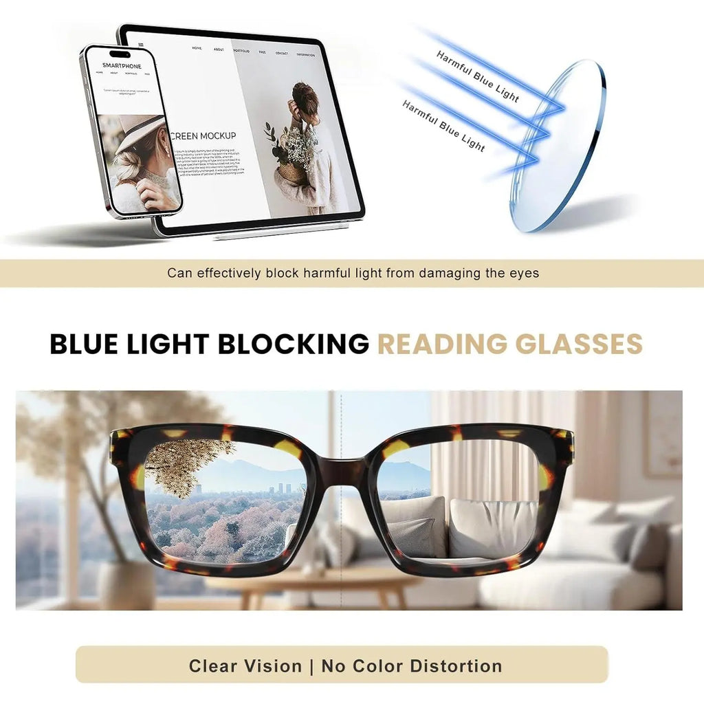 3 Pack Blue Light Blocking Reading Glasses for Women & Men | Oversized Square Readers with HD Anti-Glare Lenses