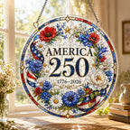 Décoration murale florale patriotique pour fenêtre – Puzzle en acrylique à suspendre – 250e anniversaire de l'Amérique – 1776-2026
