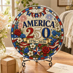 Ornement suspendu en acrylique America 250th Anniversary – Puzzle de style vitrail patriotique 1776-2026