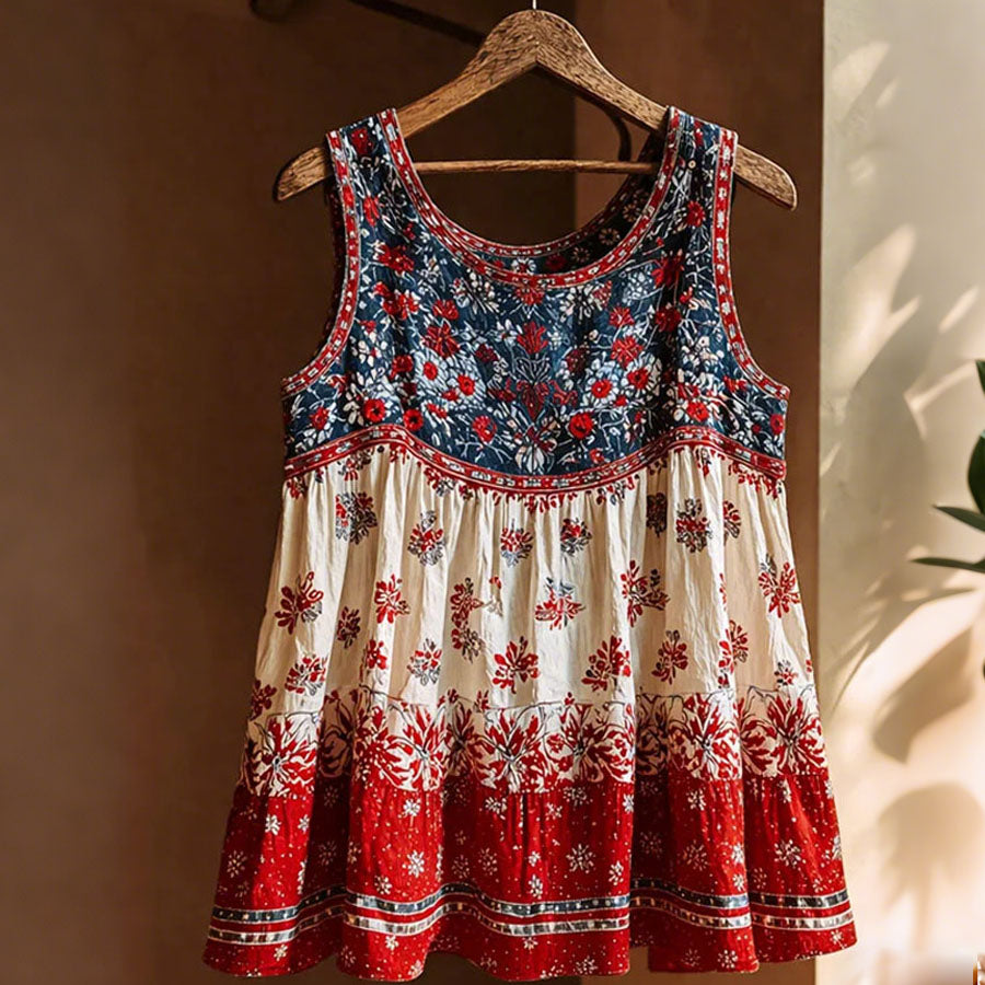 Women'S American Independence Day 250Th Anniversary Flower Printed Linen Casual Tank Top