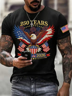 T-shirt Homme Manches Courtes Motif Classique Célébrant le 250e Anniversaire du Drapeau Américain