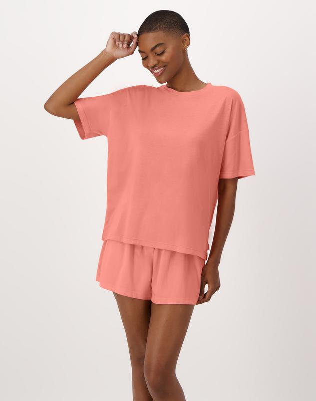 Women’s Bamboo-Blend Boxy Tee & High-Rise Shorts Pajama Set