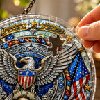 Décoration suspendue en acrylique pour le 250e anniversaire de l'Amérique – Aigle patriotique, Cloche de la Liberté et drapeau américain, Décoration attrape-soleil, Cadeau commémoratif 1776-2026