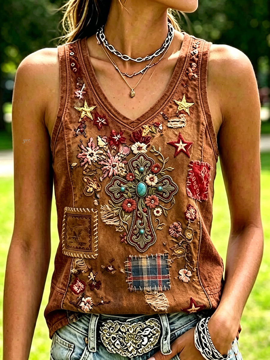 T-shirt sans manches Femme "Faith" style Western