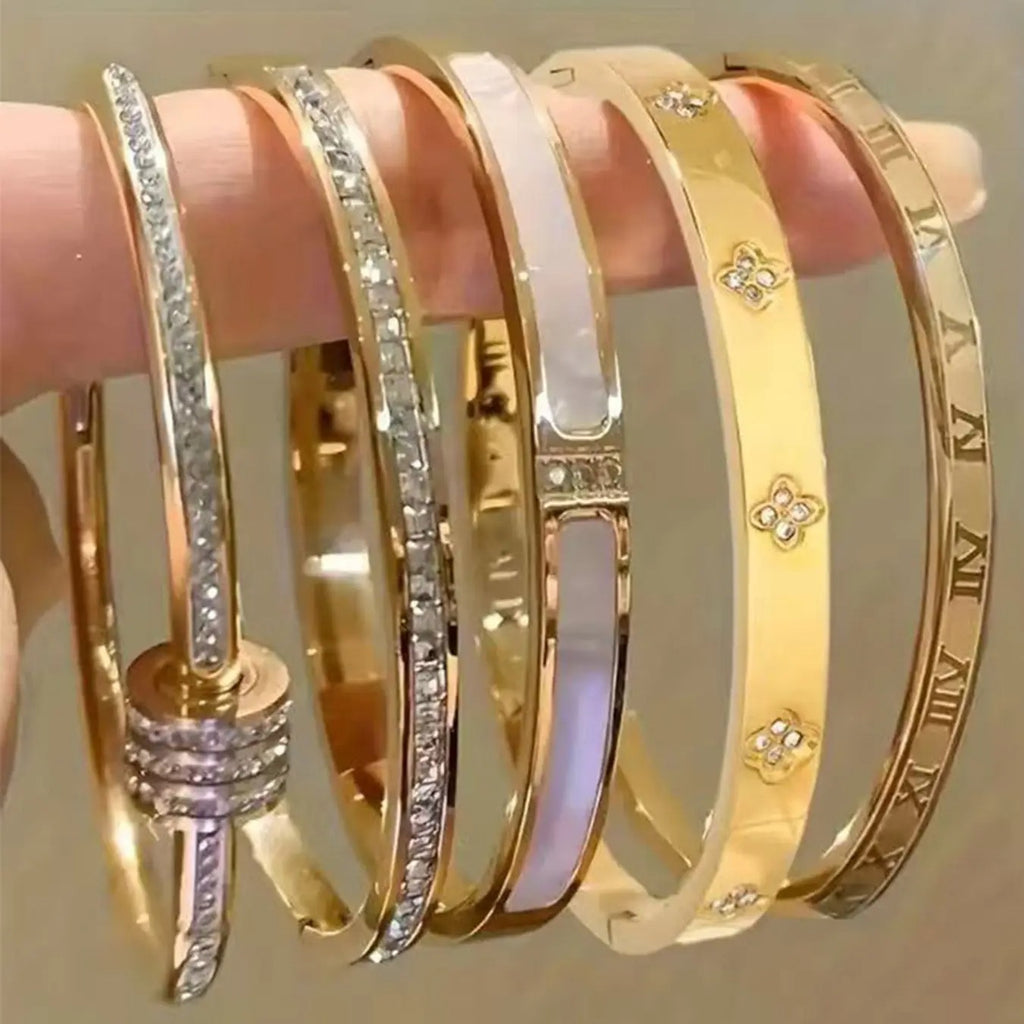 5-Piece 18K Gold Plated Titanium Steel Bracelet Set