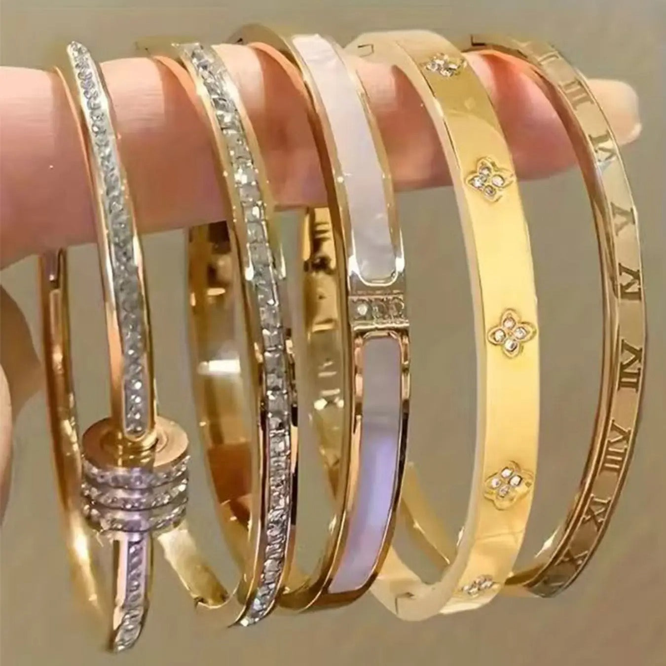5-Piece 18K Gold Plated Titanium Steel Bracelet Set