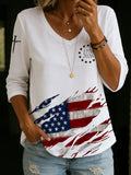 Women'S Independence Day 250Th Anniversary Founding Commemorative Print V-Neck Five Point T-Shirt