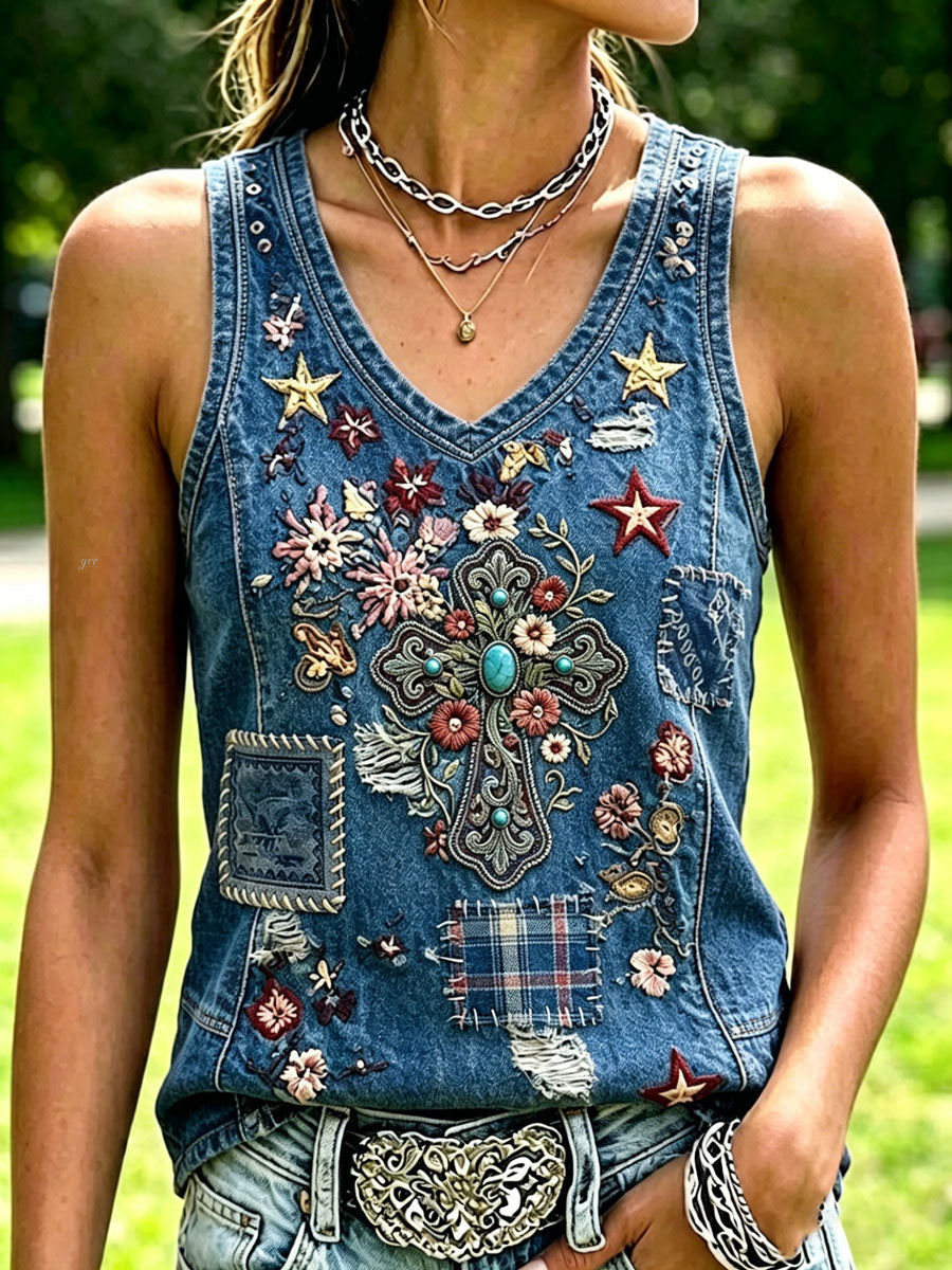 T-shirt sans manches Femme "Faith" style Western