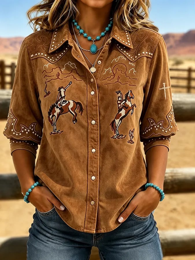 Chemise western vintage à imprimé pour femme