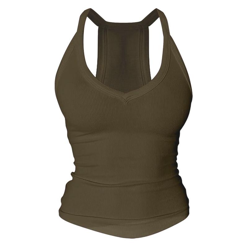 V-Neck Shelf Bra Racerback Tank Top