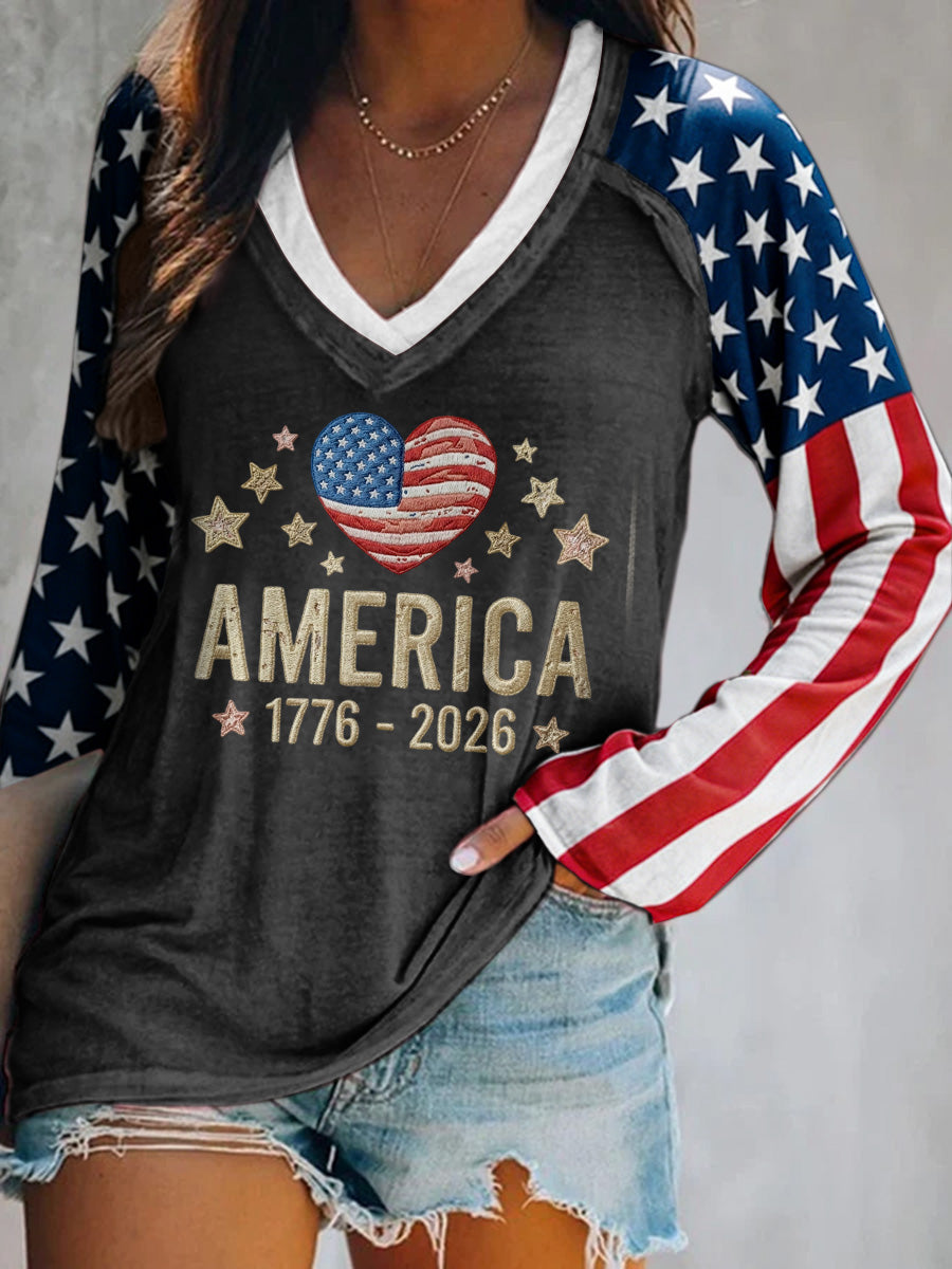 Ladies' Leisure 250Th Anniversary Celebration V-Neck Long Sleeved T-Shirt