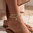 Ensemble de bracelets de cheville empilables dorés pour femme avec pendentif lettre