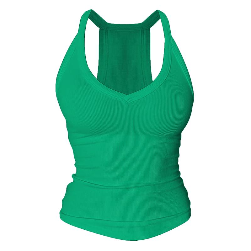 V-Neck Shelf Bra Racerback Tank Top