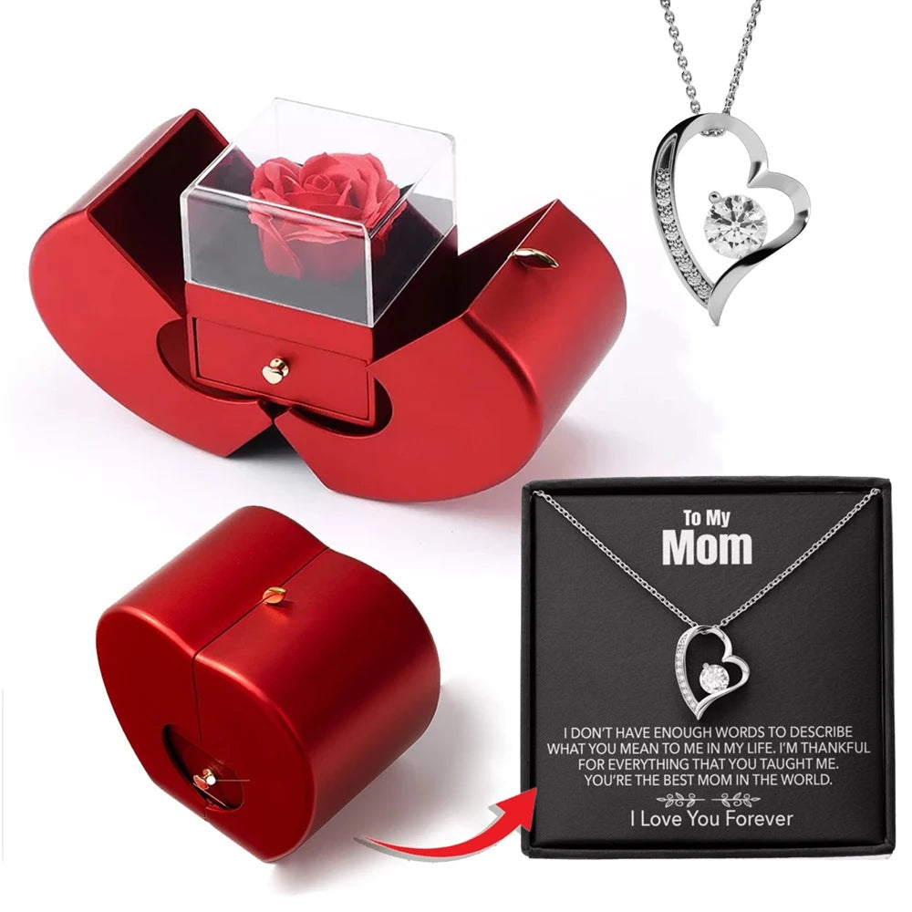 Mother's Appreciation - Heart Necklace - With Preserved Rose and Note Card
